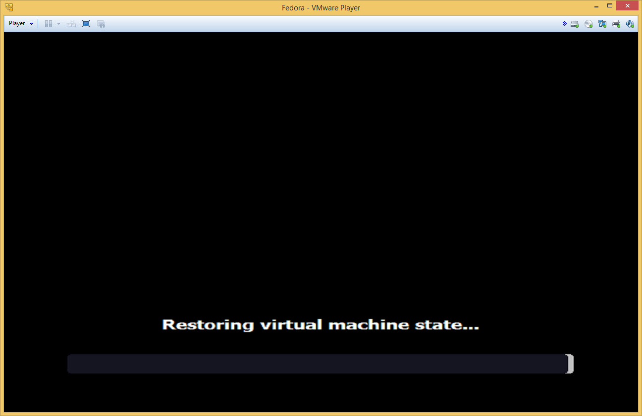 процесс разморозки виртуальной машины в VMware Player